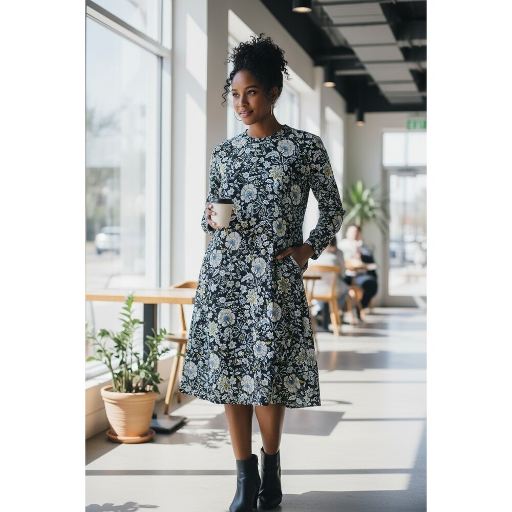 Loft plus Floral  Shift Dress Long Sleeve Cottage core multicolor size 20